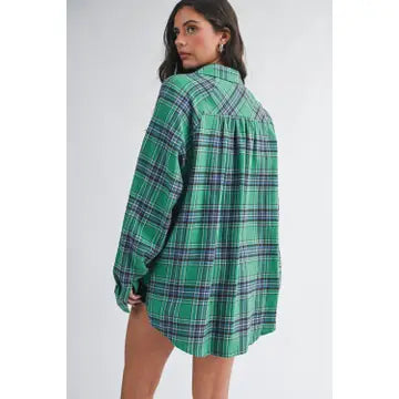 Mila Oversized Plaid Button Down Shirt | Green