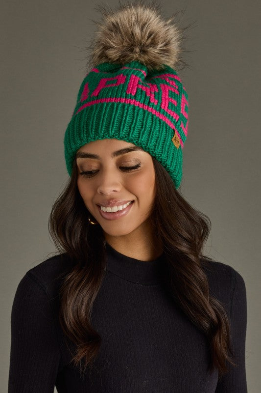 Apres Pom Hat | Green & Pink