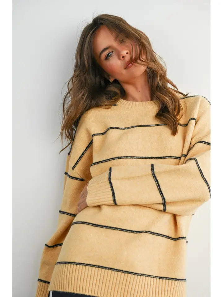 Darla Striped Pattern Drip Shoulder Sweater | Marigold Multi
