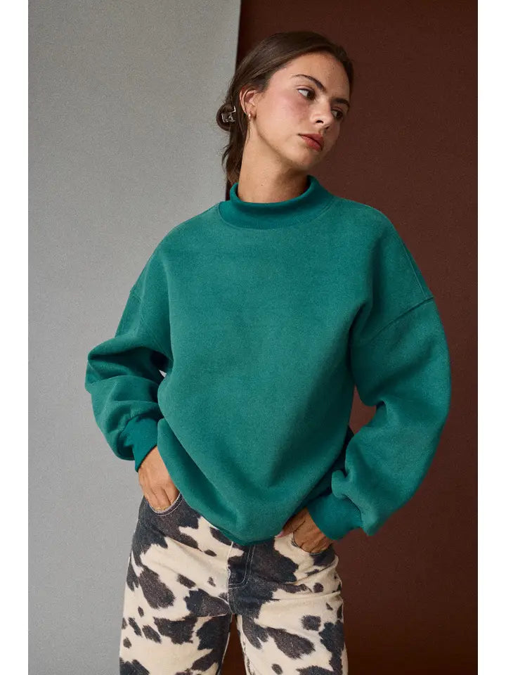 Daisy Mock Neck Sweat Shirt | Green