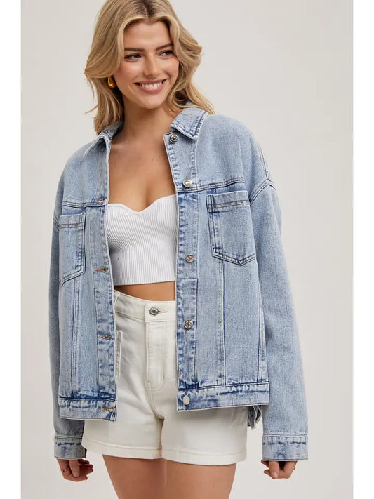 Denim Button Down Oversizzed Jacket | Light Wash