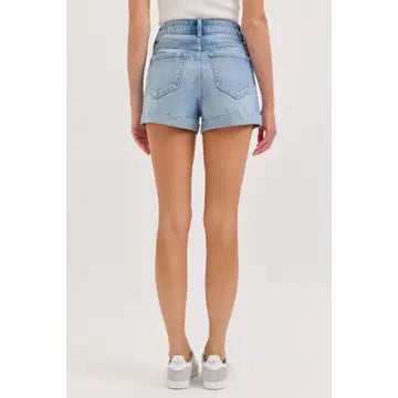 High Rise Denim Shorts with Cuff | Light Wash