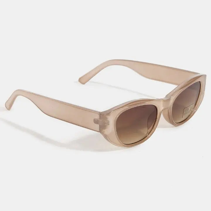 Plastic Frame Oval Lens Sunglasses | Blush W/ Brown Lenses
