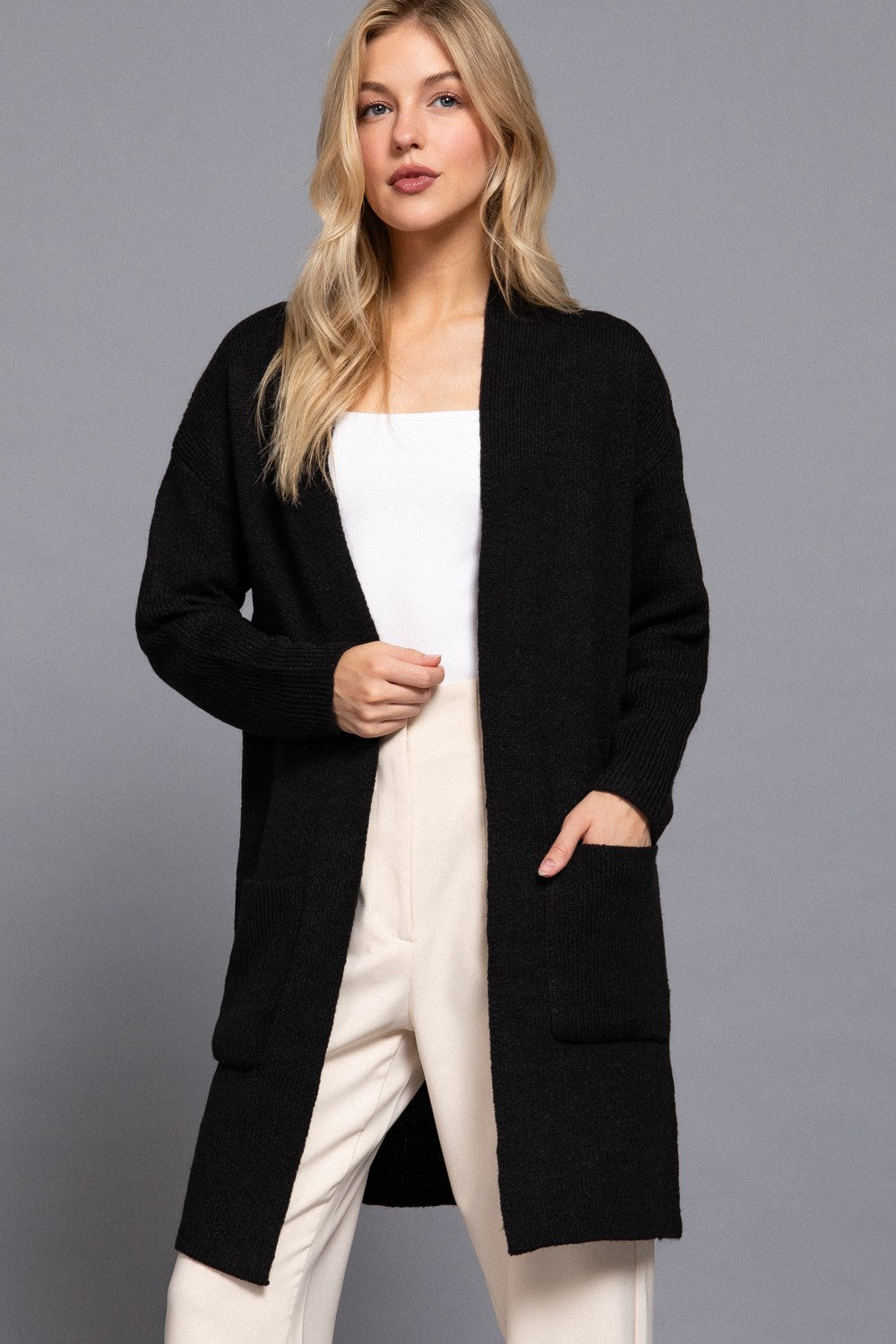 Heart You Open Sweater Cardigan | Black