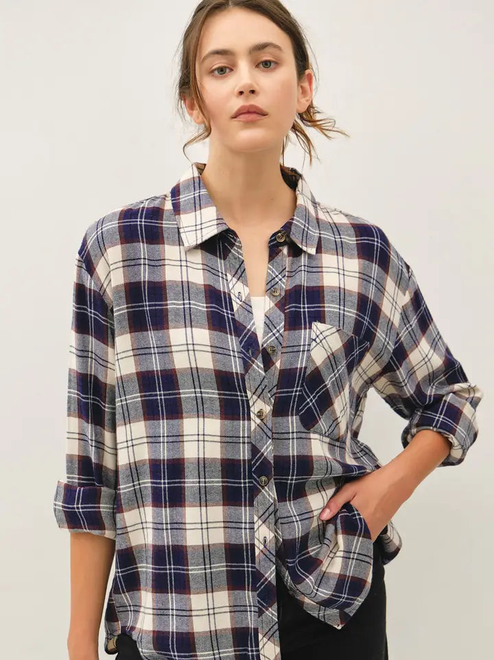 Mason Plaid Flannel Shirt | Navy