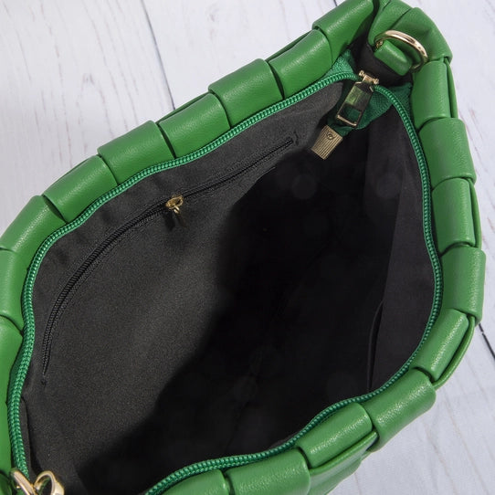 Woven Vegan Leather Wristlet Clutch Bag | Green