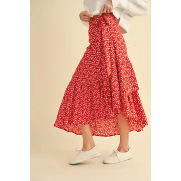 Berti Floral Wrap Skirt | Red