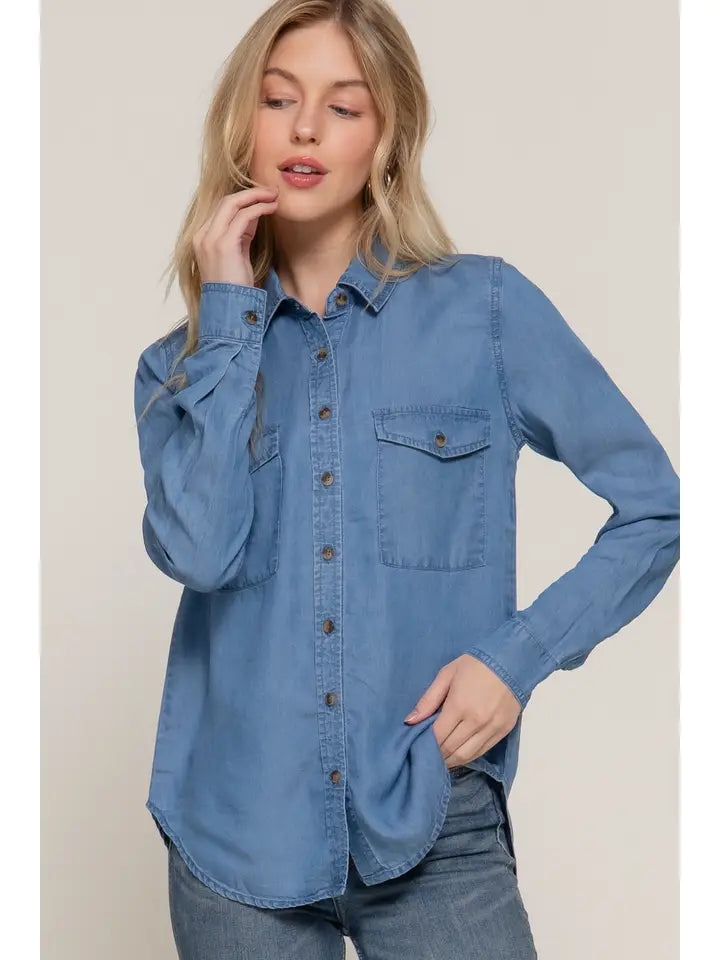 Daisy Long Sleeve Button Down Shirt | Denim Blue