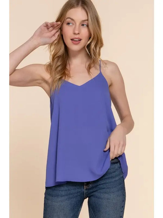 Victoria V-Neck Back Cross Strap Woven Cami Top | Peri Blue