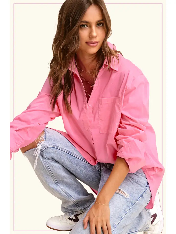 Classic Collared Button Down Poplin Shirt | Carnation