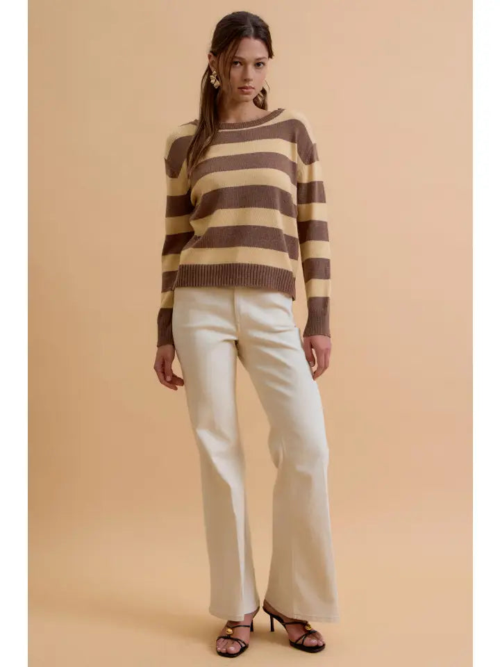 Mable Angora Blend Relaxed Fit Wide Striped Sweater | Mocha