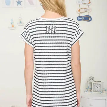 Textured Stripe Short Sleeve Knit T-Shirt Dress |Black