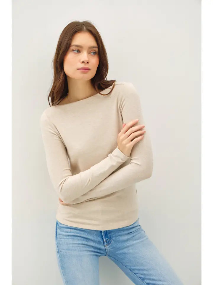 Abby Boat Neck Long Sleeve Top | Oatmeal