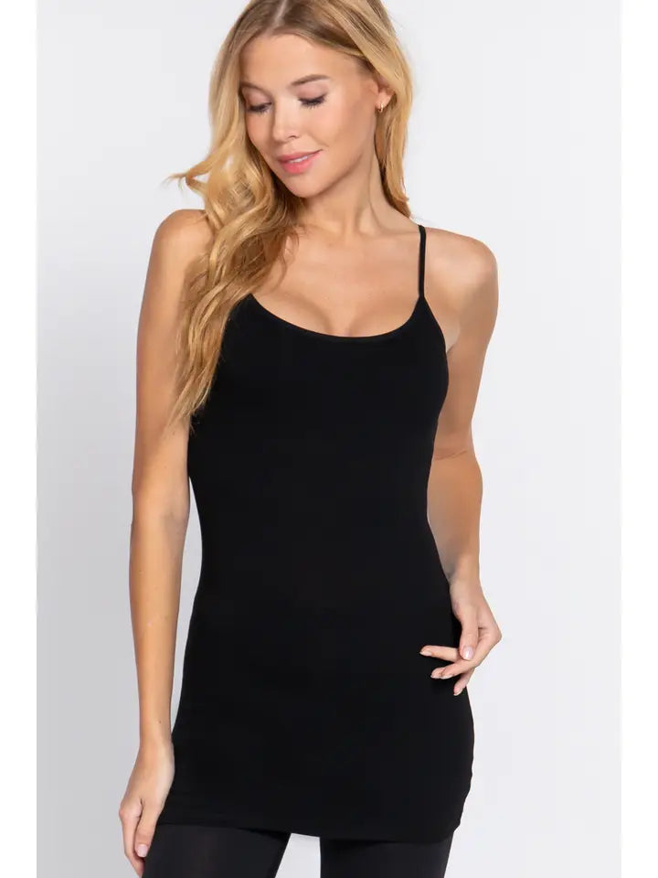 Kyra Spaghetti Strap Cami With  Shelf Bra | Black