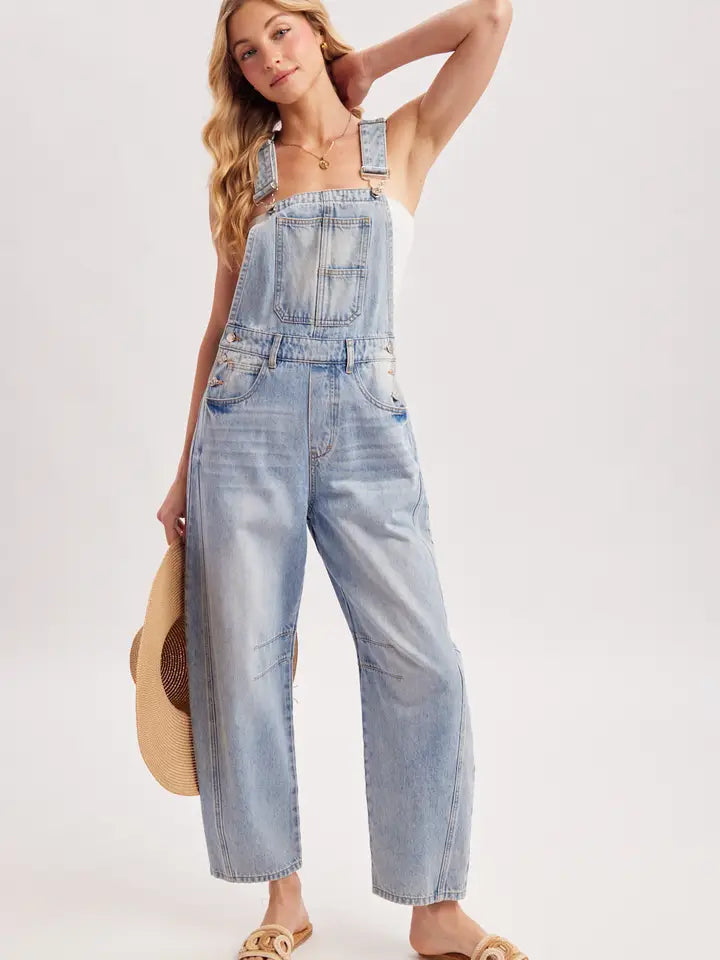 Moxie Barrel Overalls | Light Wash