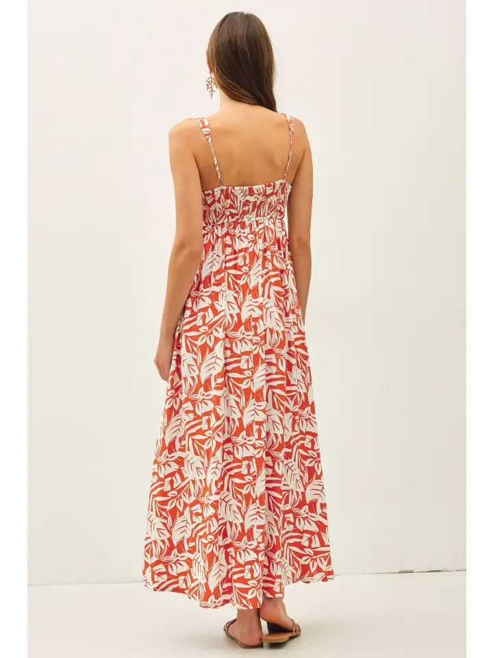 Tropical Print Cut Out Back Maxi Dress | Rust