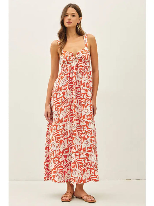 Tropical Print Cut Out Back Maxi Dress | Rust