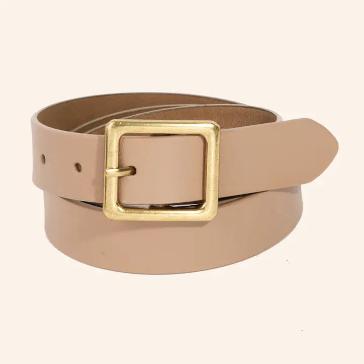 Leather Square Buckle Belt | Ivory