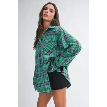 Mila Oversized Plaid Button Down Shirt | Green
