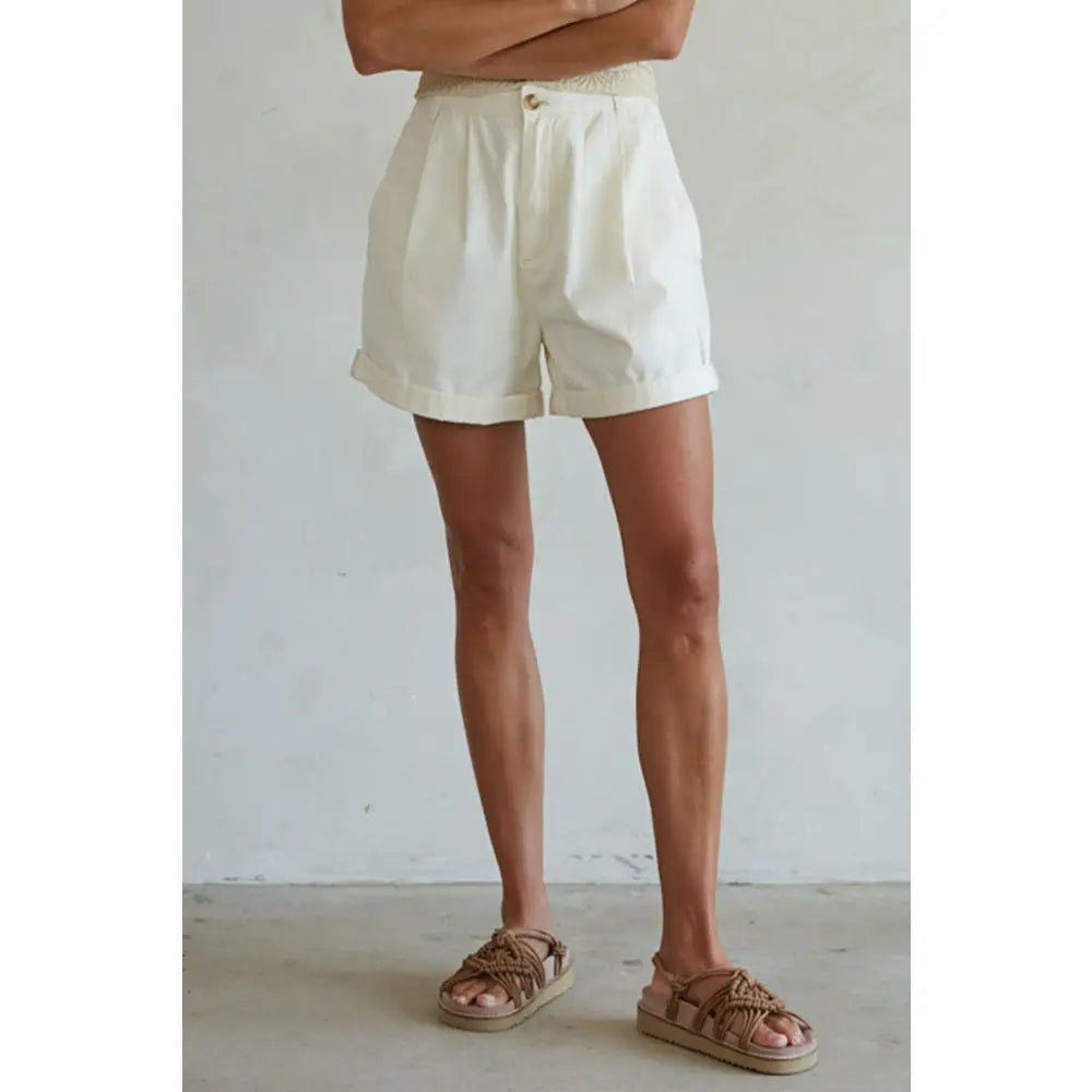 Cotton Pleated Front Relax Fit Shorts | Cream