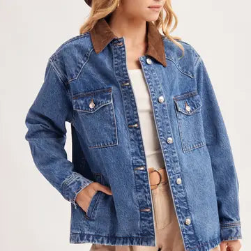 Oversize Denim Corduroy Collar Jacket | Med. Wash