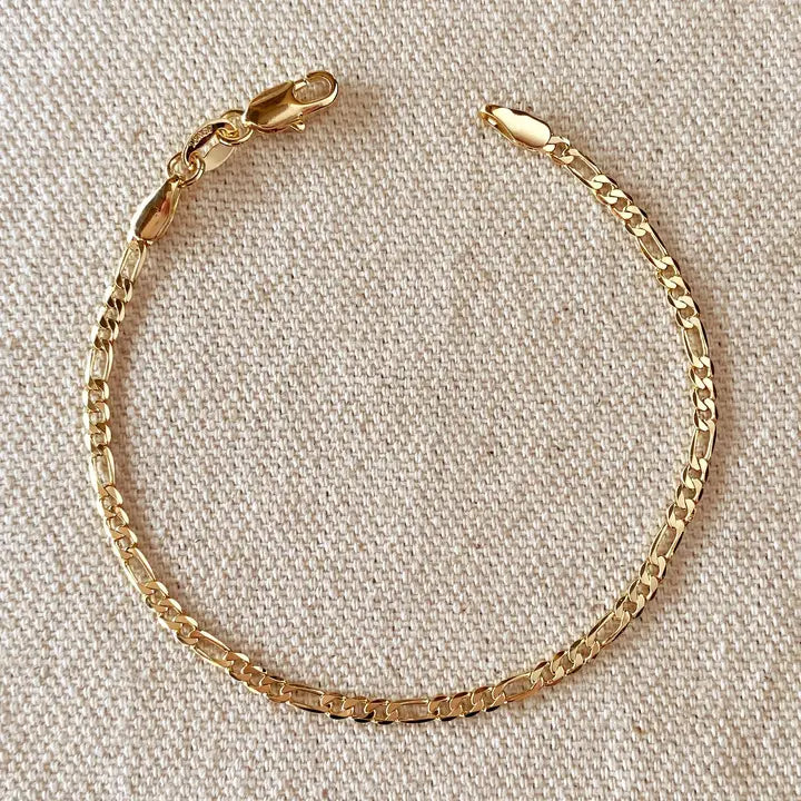 18k Gold Filled Flat Figaro Chain Bracelet