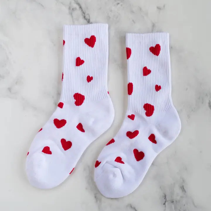 Lovely Heart Shape Casual Socks | White/Red