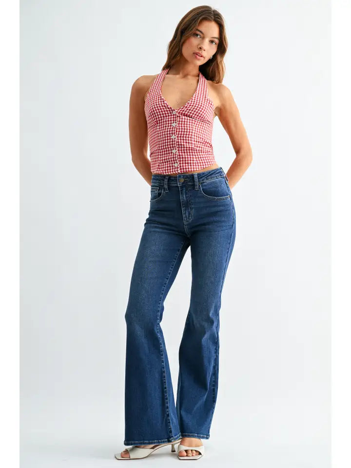 Sara Super Stretch Flare | Dark Denim