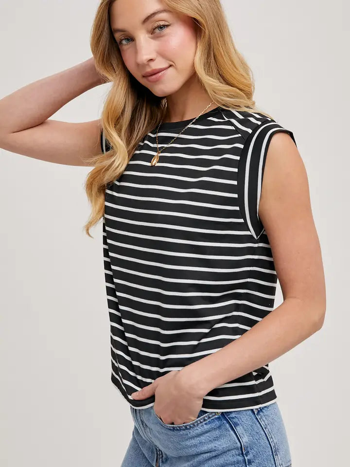 Striped Muscle Tee | Black