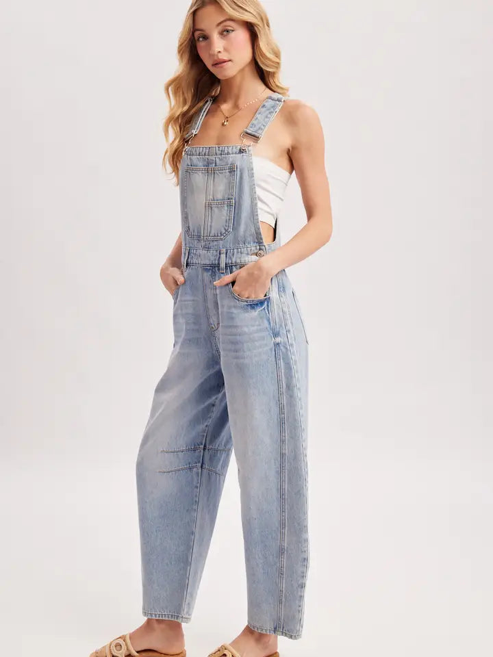 Moxie Barrel Overalls | Light Wash