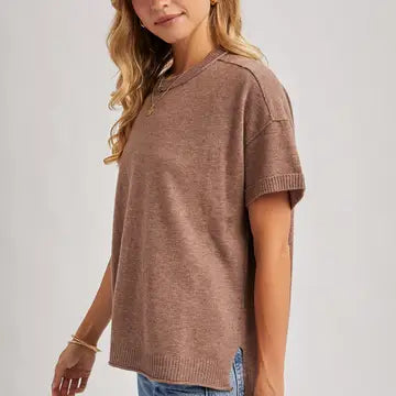 Crew Neck Knit T-Shirt | Mocha