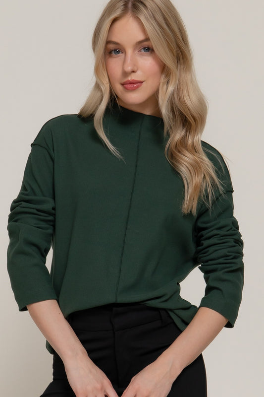 Perfect Tones Bruched Rib Top | Dark Green
