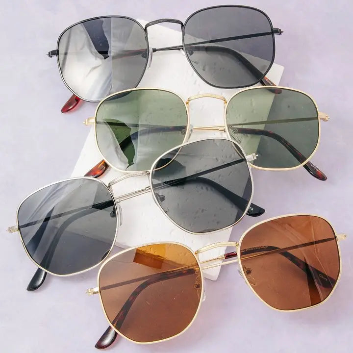 Thin Metallic Frame Fashion Sunglasses | Gold W/ Green Lenses