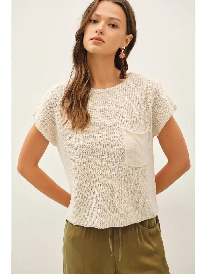 Patch Pocket Dolman Cap Sleeve  Boxy Knit | Cream