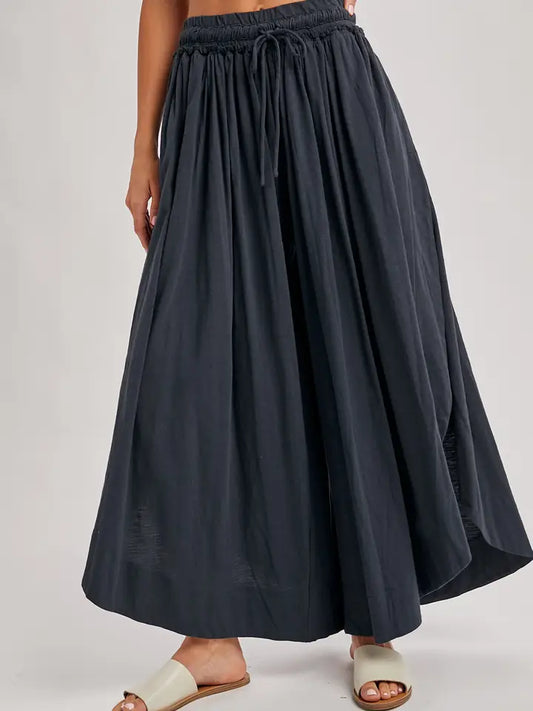 Bohemian Side Slit Rounded Hem Wide Leg Pants | Ash