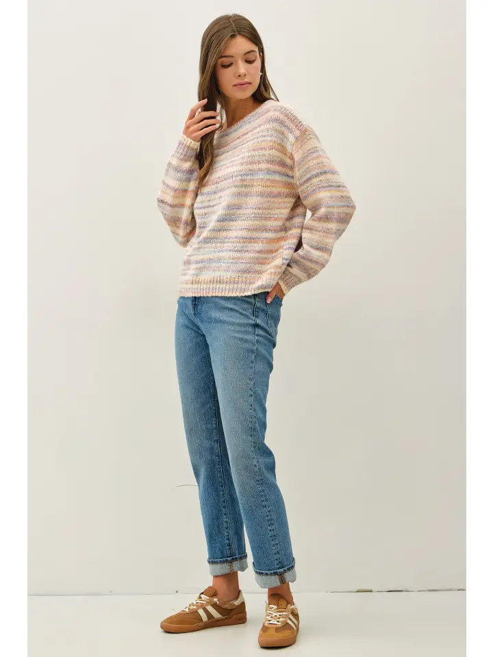 Chloe Soft Multi Color Striped Sweater | Mocha Combo