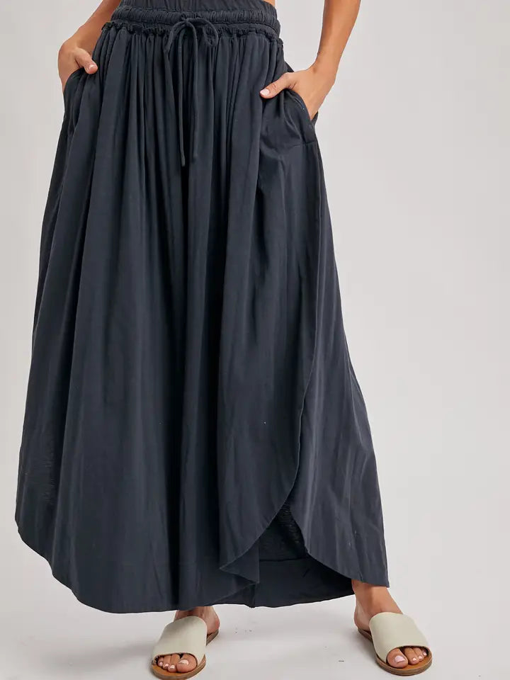 Bohemian Side Slit Rounded Hem Wide Leg Pants | Ash