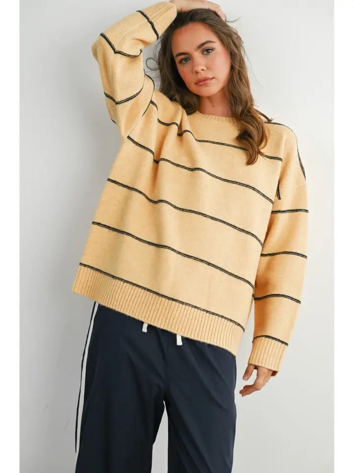Darla Striped Pattern Drip Shoulder Sweater | Marigold Multi