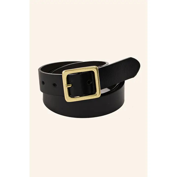 Leather Square Buckle Belt | Black