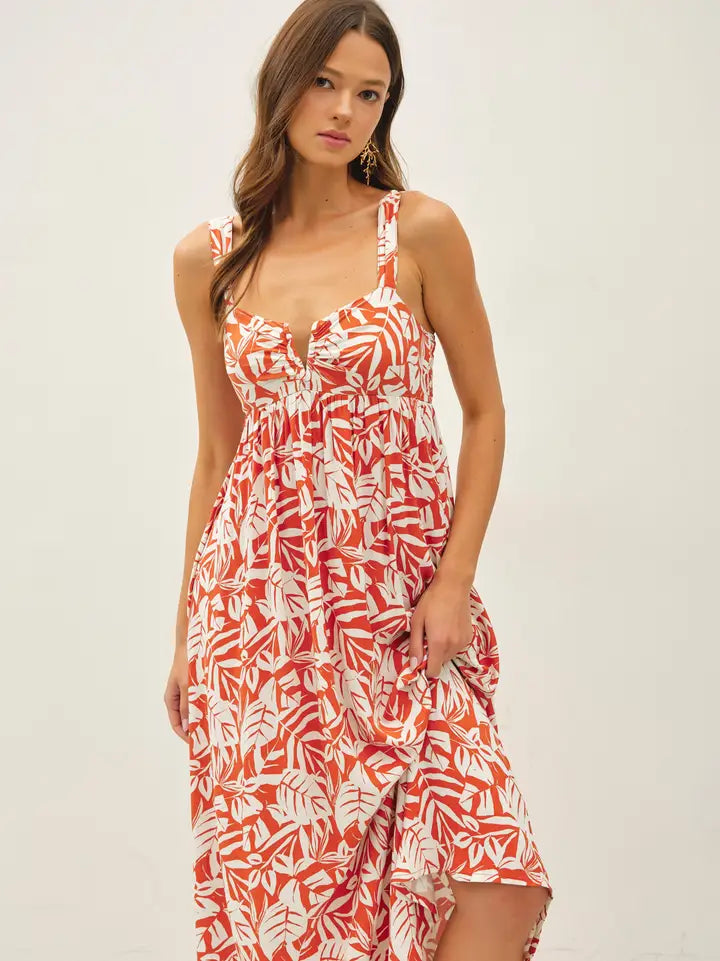 Tropical Print Cut Out Back Maxi Dress