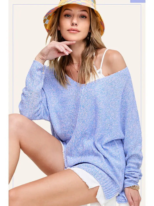 Soft Lightweight V-Neck Sweater Top | Periwinkle