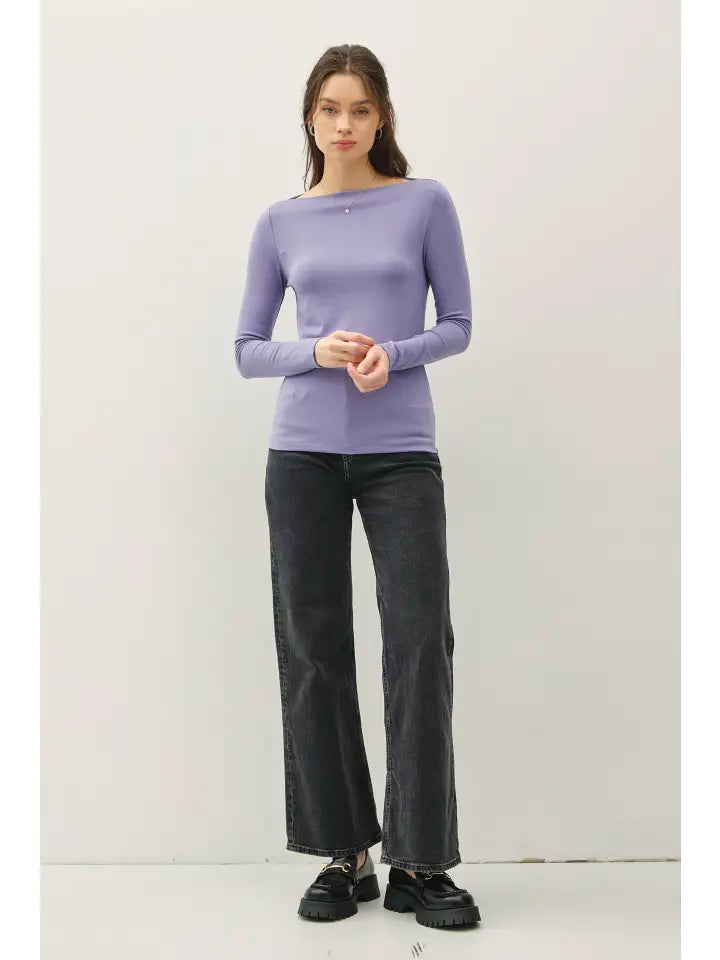 Abby Boat Neck Long Sleeve Top | Periwinkle
