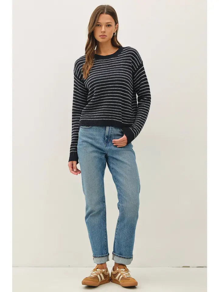 Sienna Striped Waffle Knit Sweater | Dark Navy