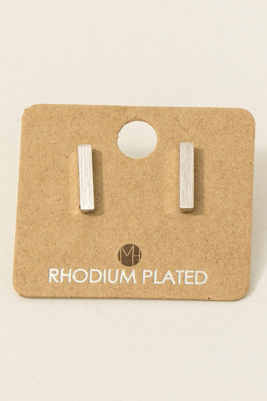 Dainty Mini Bar Stud Earrings | Silver