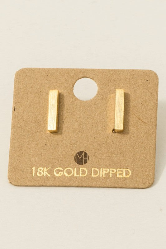 Gold Dipped Dainty Mini Bar Stud Earrings | Gold