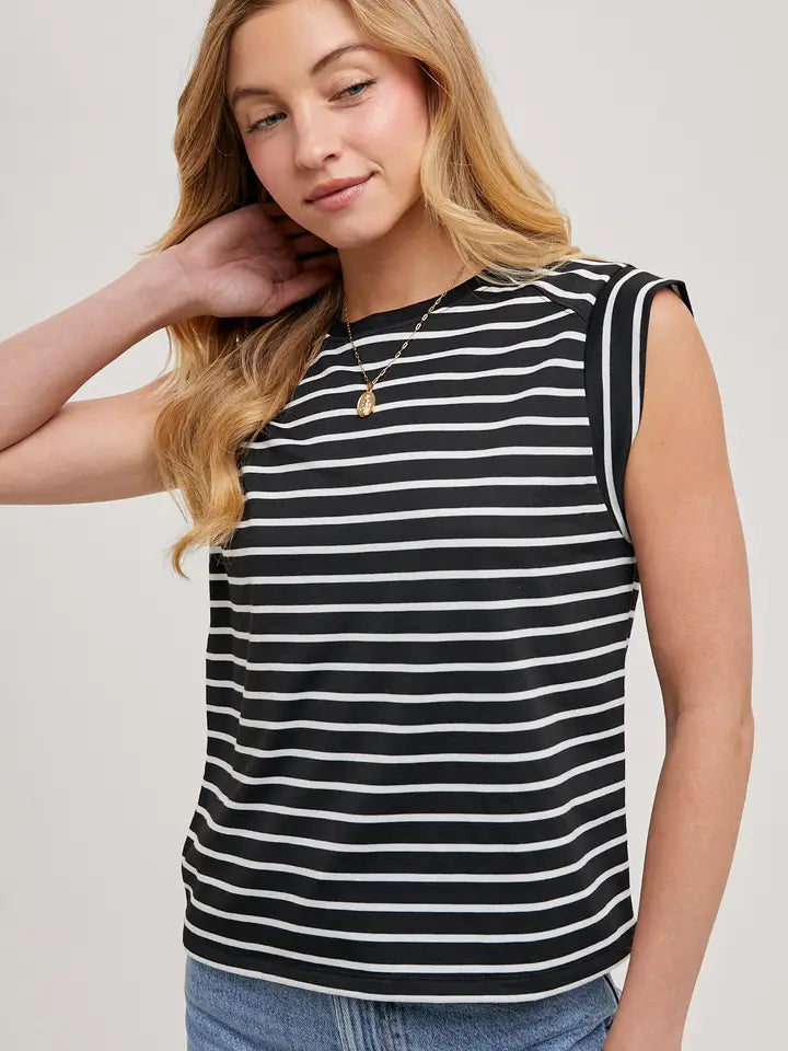 Striped Muscle Tee | Black