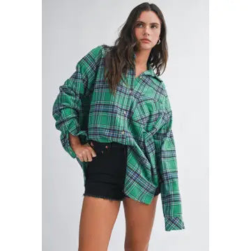 Mila Oversized Plaid Button Down Shirt | Green