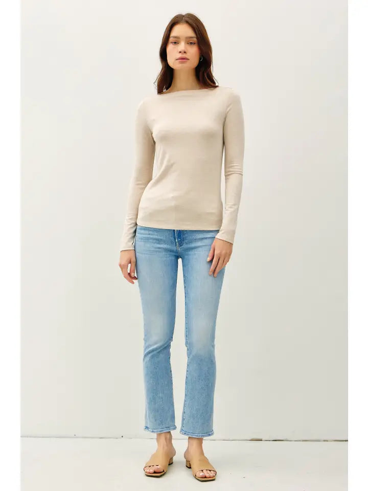 Abby Boat Neck Long Sleeve Top | Oatmeal