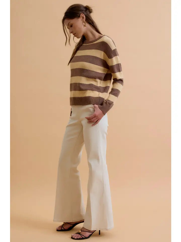 Mable Angora Blend Relaxed Fit Wide Striped Sweater | Mocha