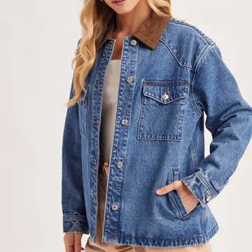 Oversize Denim Corduroy Collar Jacket | Med. Wash